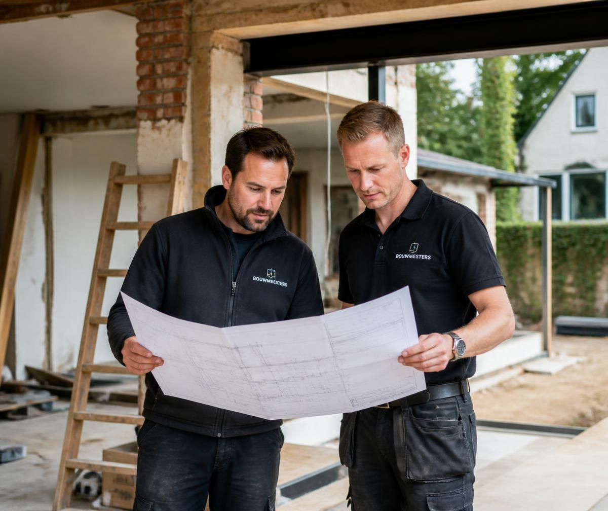 Het team van Beba Construct bespreekt de plannen op de werf